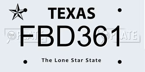 FBD361 Texas License Plate