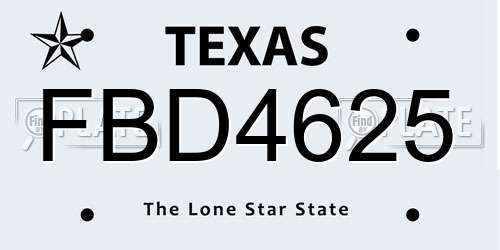 FBD4625 Texas License Plate