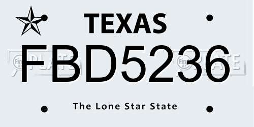 FBD5236 Texas License Plate