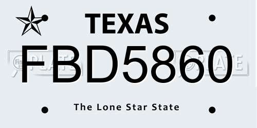 FBD5860 Texas License Plate