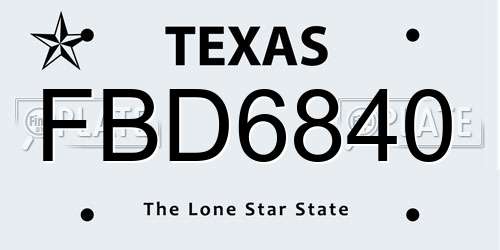FBD6840 Texas License Plate
