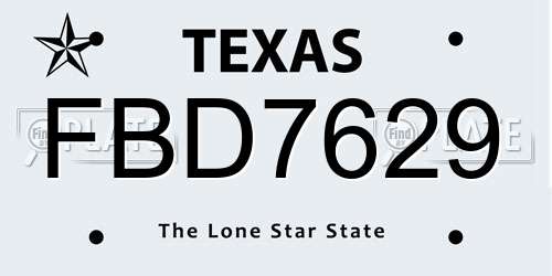 FBD7629 Texas License Plate