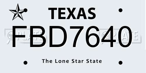 FBD7640 Texas License Plate