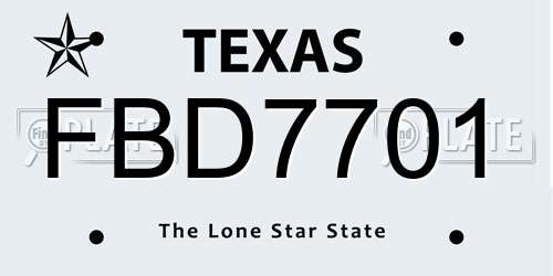 FBD7701 Texas License Plate