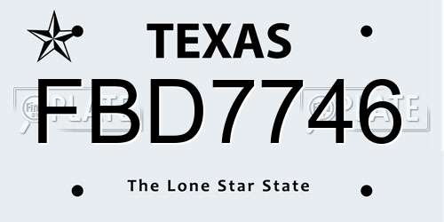 FBD7746 Texas License Plate