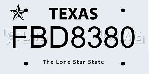 FBD8380 Texas License Plate