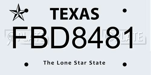 FBD8481 Texas License Plate
