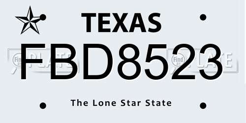 FBD8523 Texas License Plate