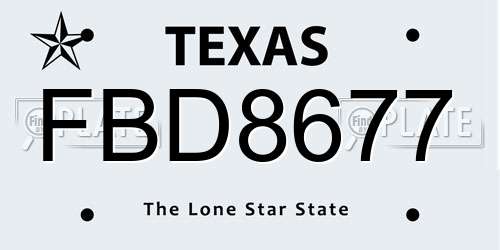 FBD8677 Texas License Plate