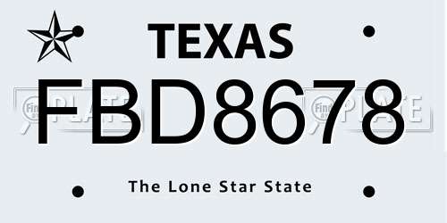 FBD8678 Texas License Plate