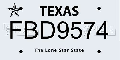FBD9574 Texas License Plate