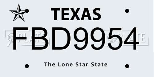 FBD9954 Texas License Plate