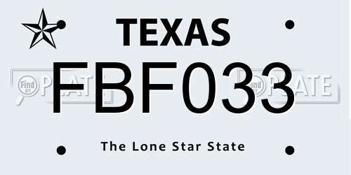 FBF033 Texas License Plate