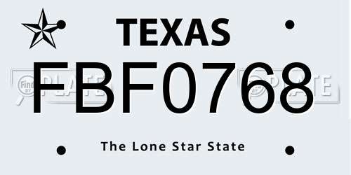 FBF0768 Texas License Plate