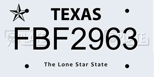 FBF2963 Texas License Plate