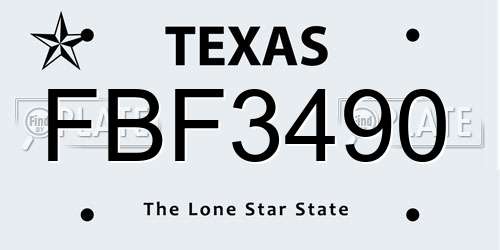 FBF3490 Texas License Plate