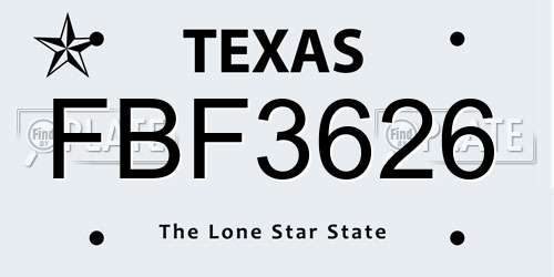 FBF3626 Texas License Plate