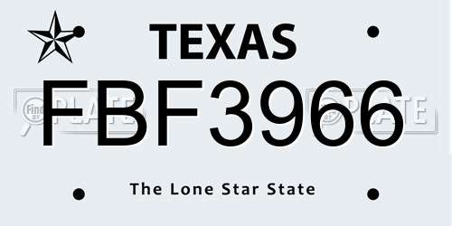FBF3966 Texas License Plate