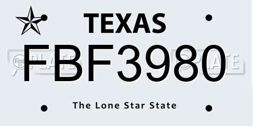 FBF3980 Texas License Plate
