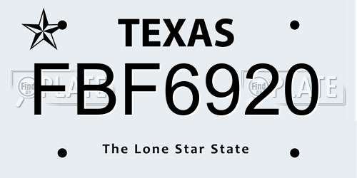 FBF6920 Texas License Plate