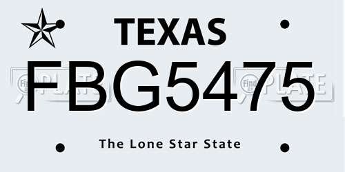 FBG5475 Texas License Plate