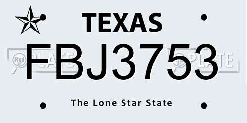 FBJ3753 Texas License Plate