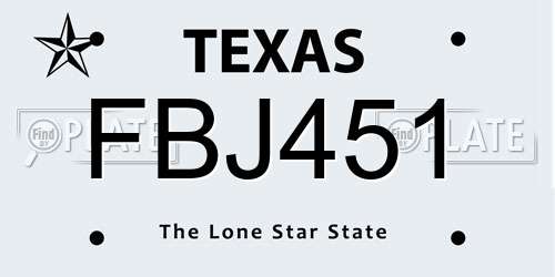 FBJ451 Texas License Plate