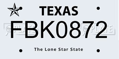 FBK0872 Texas License Plate