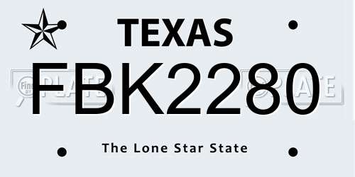 FBK2280 Texas License Plate