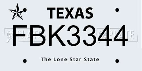 FBK3344 Texas License Plate