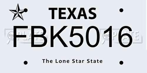FBK5016 Texas License Plate