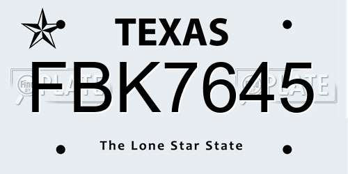 FBK7645 Texas License Plate