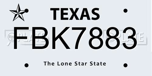 FBK7883 Texas License Plate