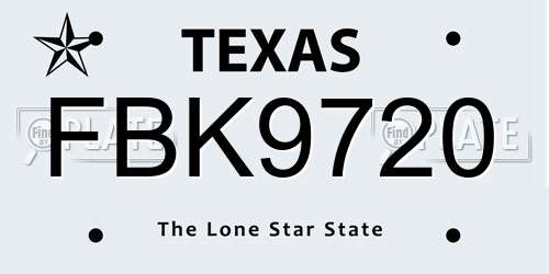 FBK9720 Texas License Plate