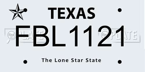 FBL1121 Texas License Plate
