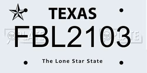 FBL2103 Texas License Plate