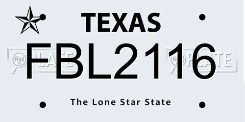 FBL2116 Texas License Plate