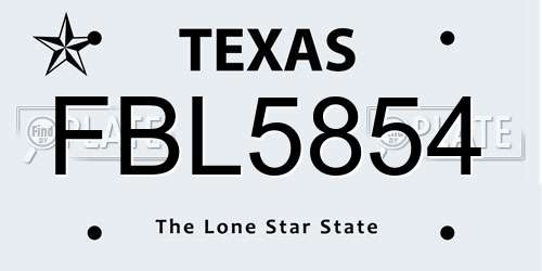 FBL5854 Texas License Plate
