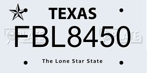 FBL8450 Texas License Plate