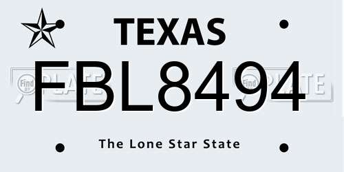 FBL8494 Texas License Plate