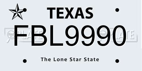 FBL9990 Texas License Plate