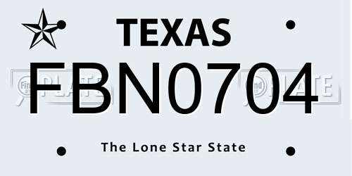 FBN0704 Texas License Plate