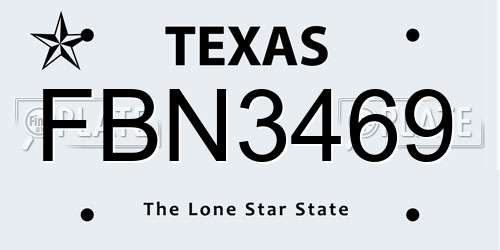 FBN3469 Texas License Plate