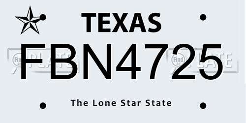 FBN4725 Texas License Plate