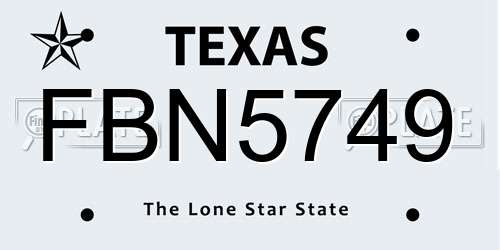 FBN5749 Texas License Plate