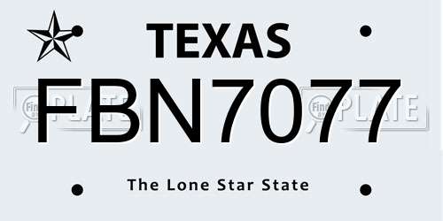 FBN7077 Texas License Plate