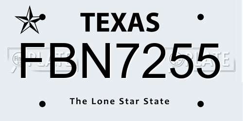 FBN7255 Texas License Plate