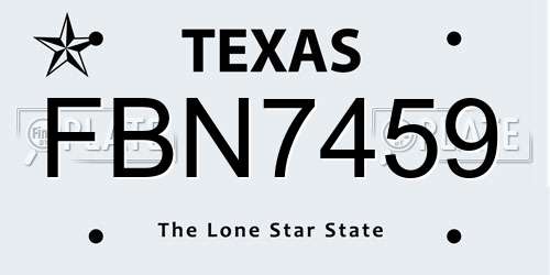 FBN7459 Texas License Plate