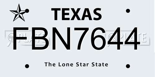 FBN7644 Texas License Plate