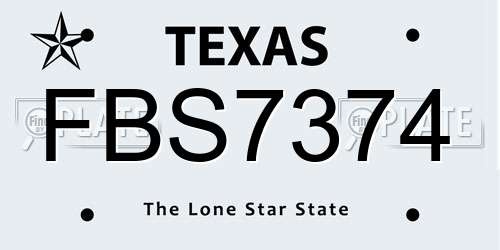 FBS7374 Texas License Plate